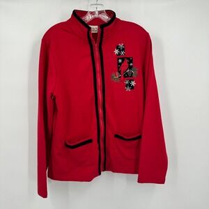 Decorated Originals Women Holiday Cardinal Jacket Size S Red Embroidered Festive